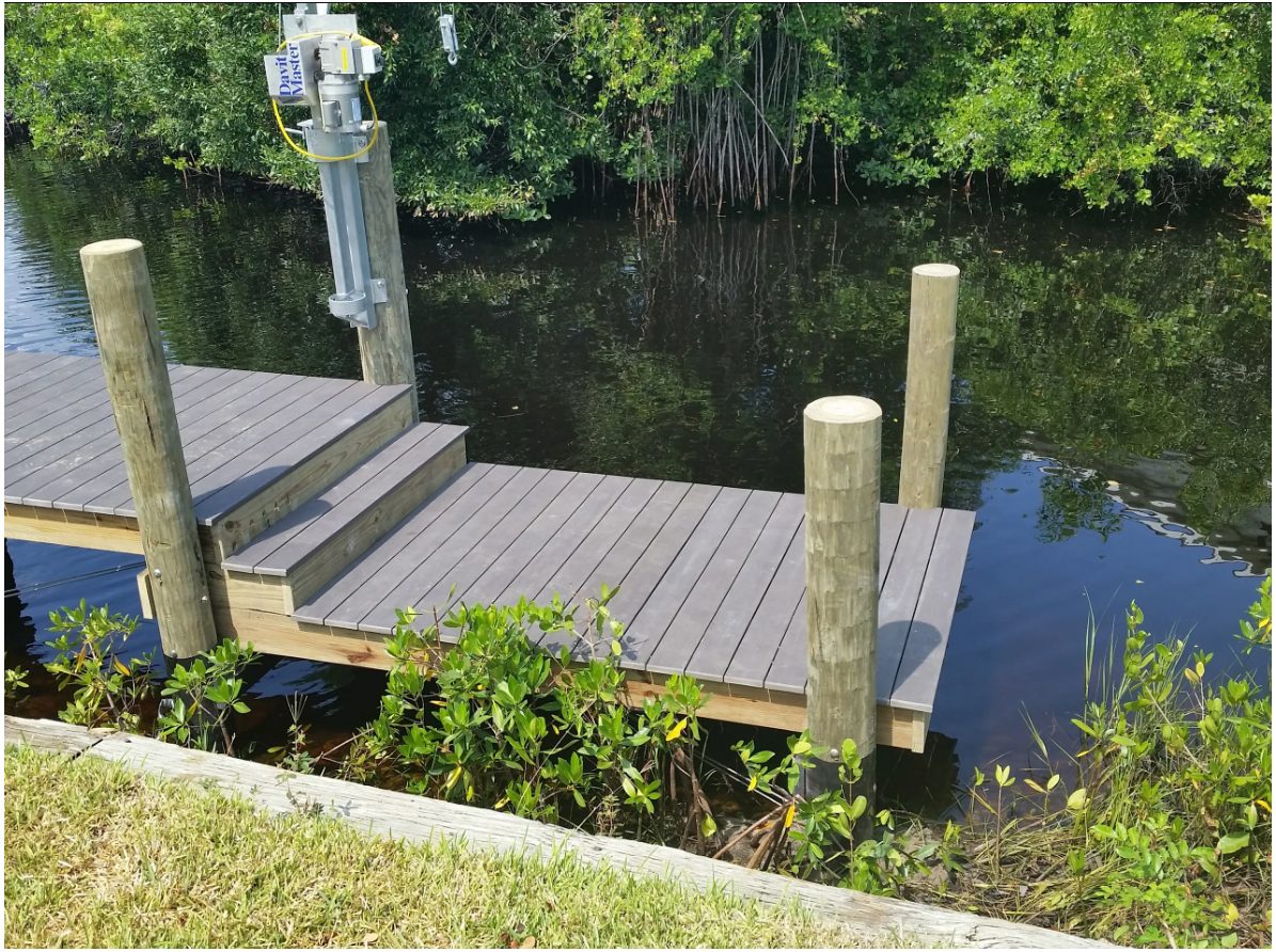 Dock with a lowered drop down section and steps